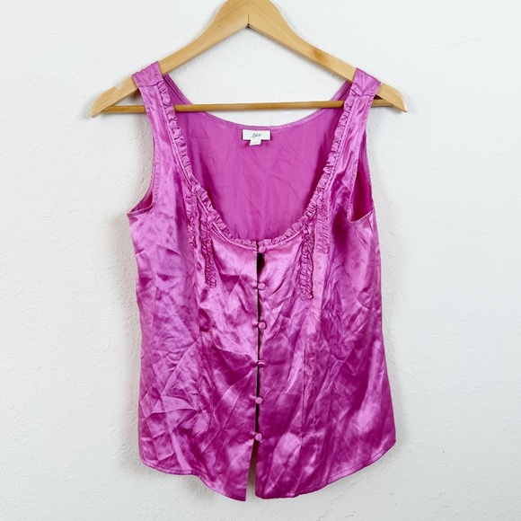 J. Jill Pink Silk Ruffle Button Front Y2K Romantic Coquette Feminine Tank Top 8 - Picture 1 of 4